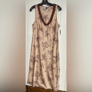 Old Navy Blush Slip Dress with Brown Floral Lace Trim